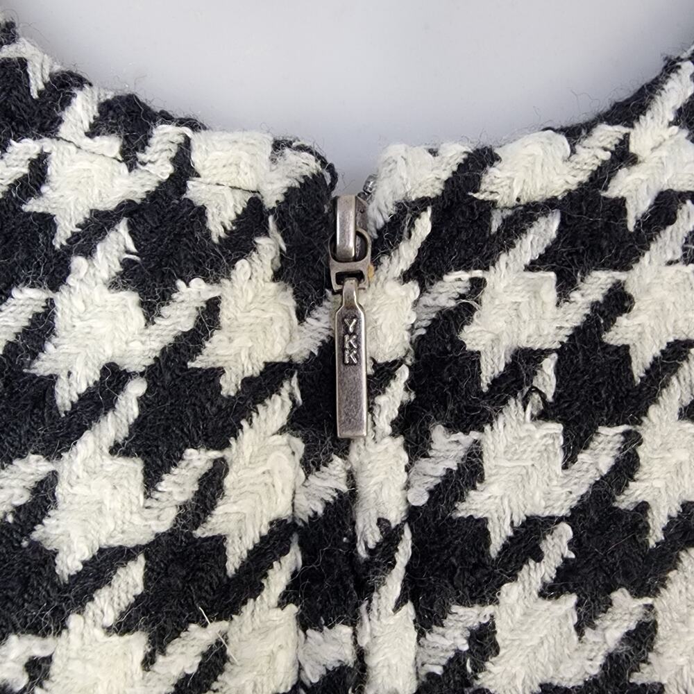 Andrea Viccaro Jacket Womens Size 14 Houndstooth Moto Zip Black White Fringe - Picture 6 of 11